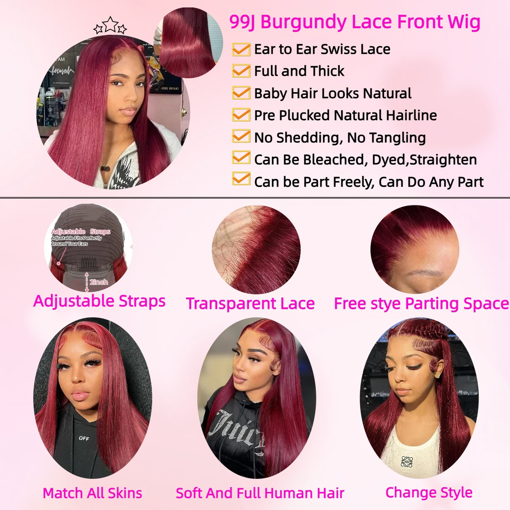Burgundy HD Straight Lace Front